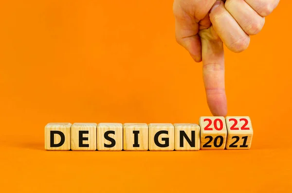 Planning 2022 Design New Year Symbol Businessman Turns Wooden Cubes — Stock Photo, Image