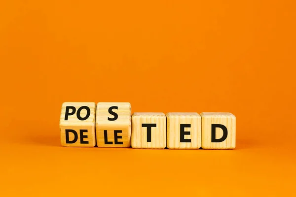 Posted Deleted Symbol Turned Wooden Cubes Changed Word Deleted Posted — Stock Photo, Image