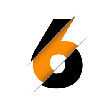 Altı numaralı kağıt kesiği. Gerçekçi 3D çok katmanlı kağıt kesim efekti beyaz arka planda izole edilmiş. Alfabe harfi yazı tipi. Doğum günü veya düğün karşılama tasarımı için dekorasyon ögesi