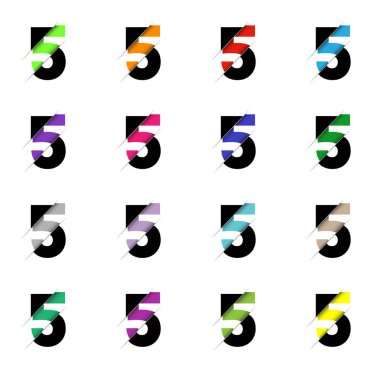 Beş numaralı logo. Siyah ve turuncu renkli. Uygulamanız veya şirketiniz için vektör tasarım şablonu ögeleri.