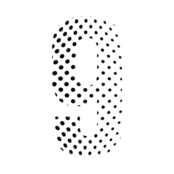 Numéro Neuf Demi Teinte Illustration Pointillée Isolée Sur Fond Blanc — Image vectorielle