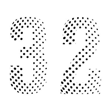 32 numara, yarım ton 32. Noktalı illüstrasyon beyaz arka planda izole edilmiş. Vektör illüstrasyonu.