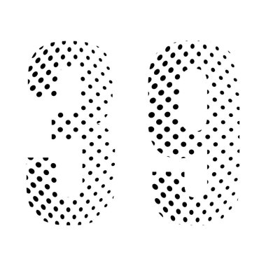 39 numara, yarım ton 39. Noktalı illüstrasyon beyaz arka planda izole edilmiş. Vektör illüstrasyonu.