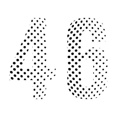 Kırk altı numara, 46 numara yarım ton. Noktalı illüstrasyon beyaz arka planda izole edilmiş. Vektör illüstrasyonu.