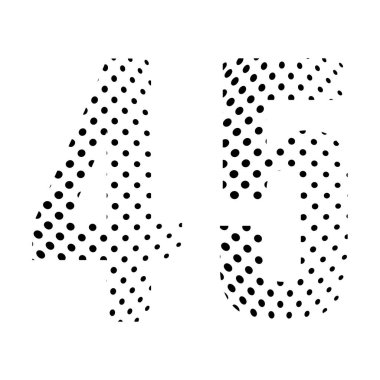 45 numara, 45 numara yarım ton. Noktalı illüstrasyon beyaz arka planda izole edilmiş. Vektör illüstrasyonu.