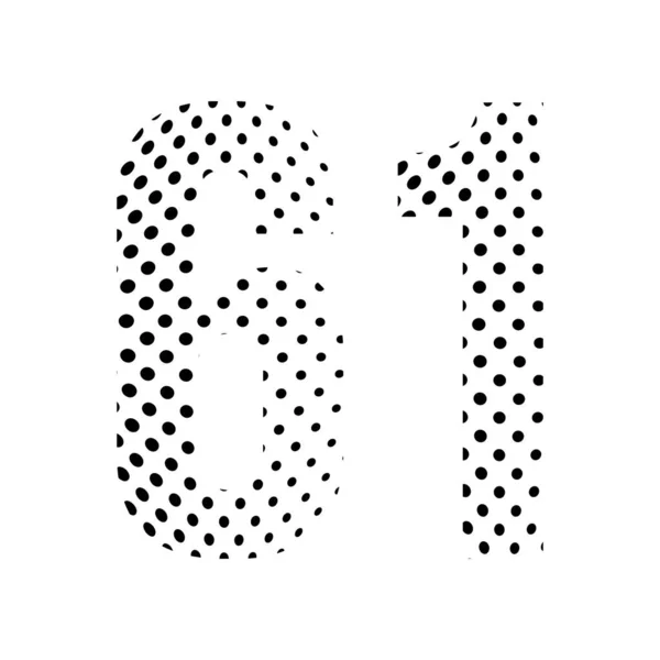 Number Sixty One Halftone Dotted Illustration Isolated White Background Vector — Stock Vector