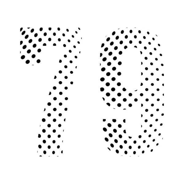 Number Seventy Nine Halftone Dotted Illustration Isolated White Background Vector — Stock Vector