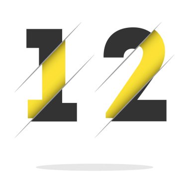 On iki numara. Yıldönümü logosu kağıt kesimi mektup ve zarafet altın rengi siyah arkaplan, kutlama için vektör tasarımı, davetiye kartı ve selamlama