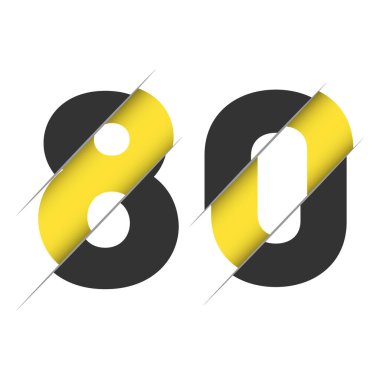 80 yaşında bir logoti. 80 'in soyut grafik sembolünü izole ettim. Düz kesim sayı tasarım şablonu. Yuvarlak şekilli rakamlar, eksi 80 'e kadar indirimli. Minimalist slyle amblem.