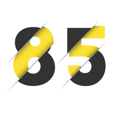 Yaratıcı Kesimi ve Siyah Daire Arkaplanı olan 85 85 Numaralı Logo Tasarımı. Yaratıcı logo tasarımı.