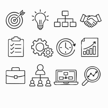 Icons representing business concepts and teamwork