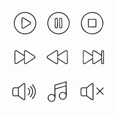 Music control buttons and sound icons