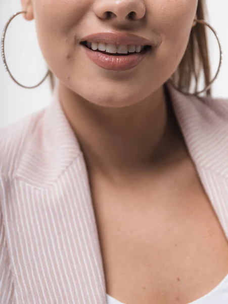 Close Shot Woman Lips Brown Lipstick — Stock Photo, Image