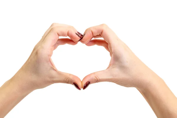 Hände Formen Ein Herz Auf Weißem Hintergrund Valentinskonzept — Stockfoto