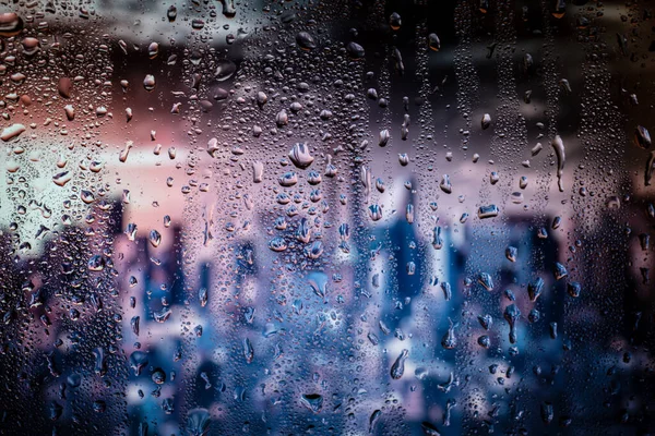 Uitzicht Stad Door Een Raam Een Regenachtige Nacht Regen Druppels — Stockfoto
