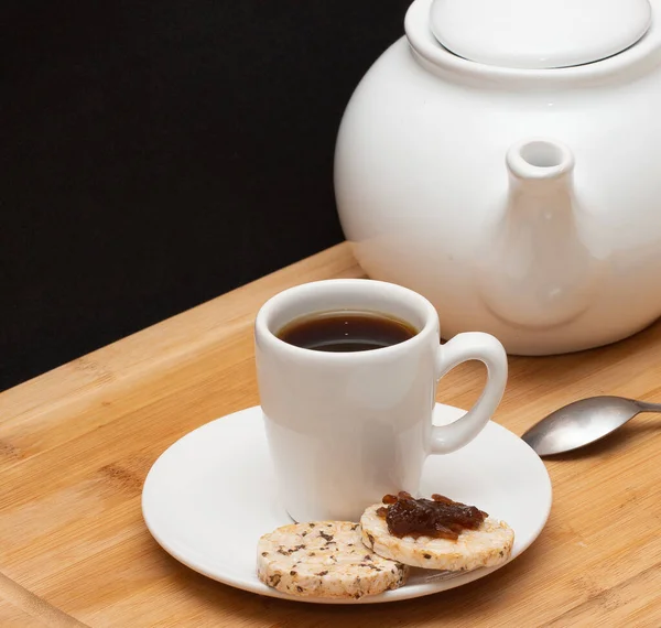 Cup Coffe Surounded Coffee Pot — Fotografia de Stock