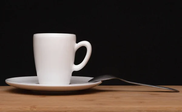 Cup Coffe Spoon Wood Table — Fotografia de Stock