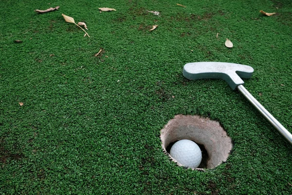 Establecer Metas Ganar Concepto Estilo Vida Jugar Mini Golf Césped — Foto de Stock