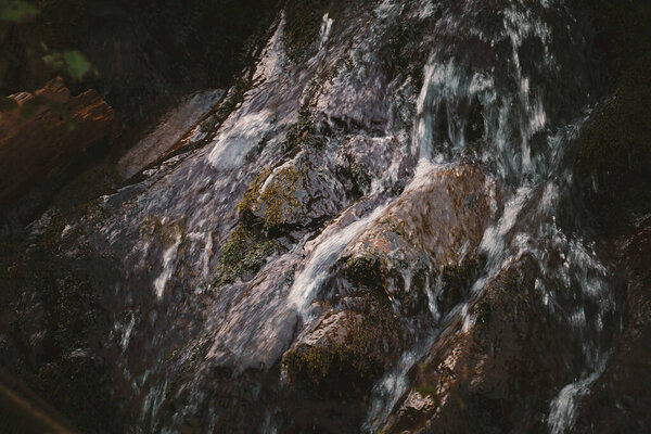 Detail of the water flowing through the waterfall