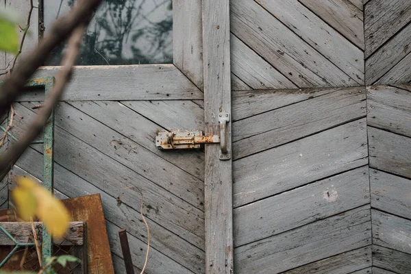 Entrée Rouillée Fermer Avec Porte Bois Dans Vieille Maison Campagne — Photo