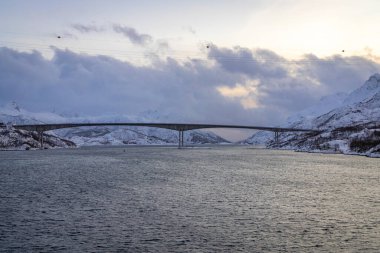 Kuzey Norveç 'te Silsand' den Finnsnes 'e köprü