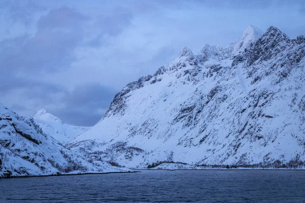 Mountains Snow Coastline Norwegian Sea — Stock Photo, Image