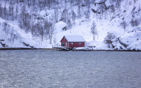 Casas Lugar Maravilloso Costa Cerca Finnsnes Norte Noruega — Foto de Stock