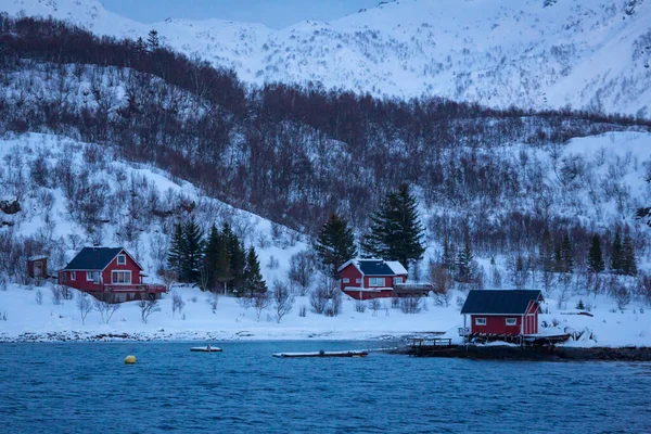 Huizen Een Prachtige Plek Aan Kust Bij Finnsnes Noord Noorwegen — Stockfoto