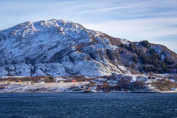 Wunderschöne Häuser Entlang Der Küste Der Nähe Von Sandnessjoen Norwegen — Stockfoto
