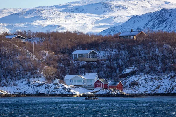 Wunderschöne Häuser Entlang Der Küste Der Nähe Von Sandnessjoen Norwegen — Stockfoto
