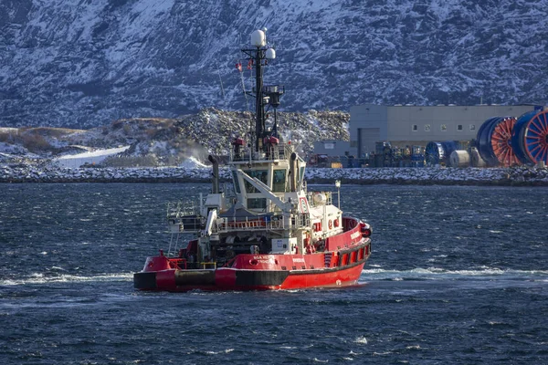 Haven Stad Met Veerboten Schepen Schepen Sandnessjoen Noorwegen — Stockfoto