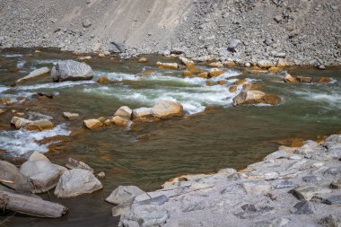 Alplerde taşlı hızlı dağ nehri