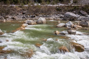 Alplerde taşlı hızlı dağ nehri