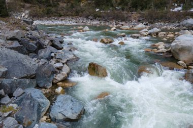 Alplerde taşlı hızlı dağ nehri