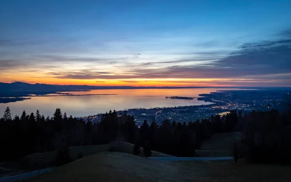 Schöner Sonnenuntergang Über Bergen Und See Den Alpen — Stockfoto
