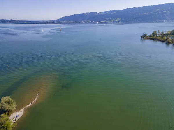 Relaksasi Dan Rekreasi Wocherhafen Dan Mulut Bregenzerache Danau Constance Austria — Stok Foto