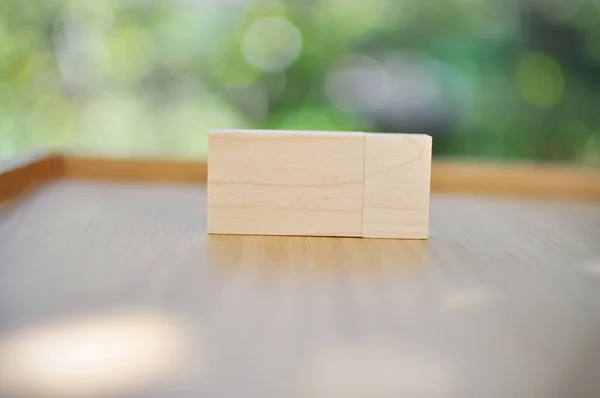 Wooden Flash Drive Natural Unfocused Background — Stock Photo, Image