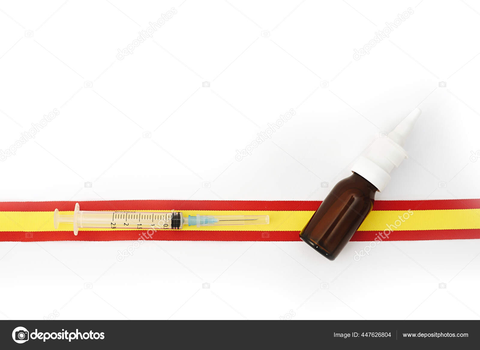 New Spanish Vaccine Sars Cov Vial Inhalation Syringe Application Stock