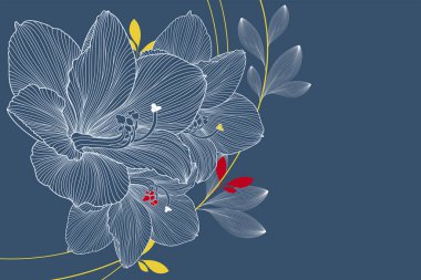 Çiçekli düğün davetiyesi ve Amarillis çiçekleri. Nazikçe soyut çiçek arkaplanı. Yazdırma ve tasarım için vektör ögesi.