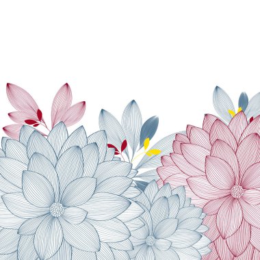 Mavi dalya çiçekli çiçek arkaplanı. Duvar kağıdı, duvar dekorasyonu, yaratıcılık, kartlar, davetiyeler için vektör ögeleri.