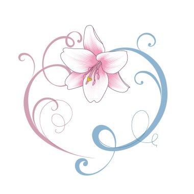 Soyut kalp şeklinde çiçek deseni ve zambak çiçekleri. Kadınlar için 8 Mart 'ı tebrik ederim. Sevgililer Günün kutlu olsun..