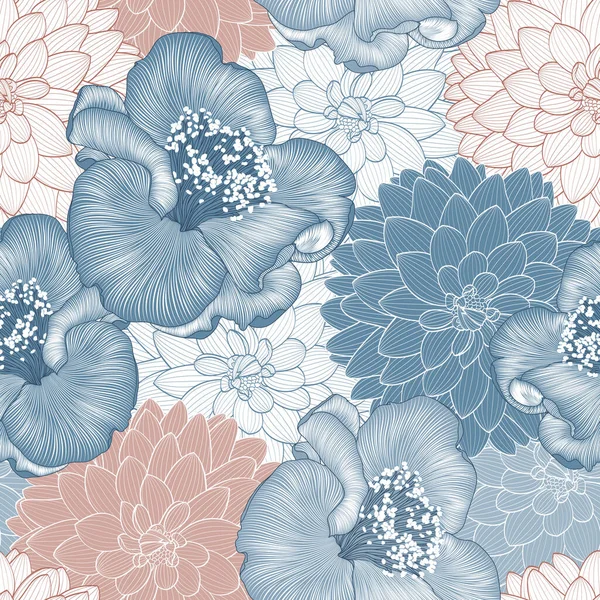 Kamelya ve yıldız çiçekleri ile kusursuz vektör arkaplanı.