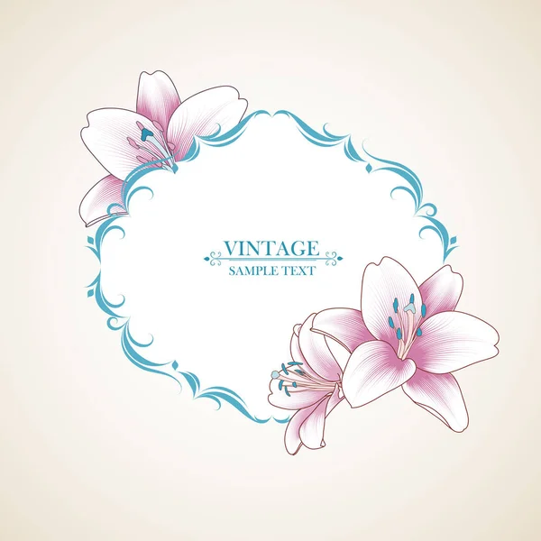 Cornice Floreale Vintage Con Fiori Giglio Illustrazione Vettoriale Elemento Progetto — Vettoriale Stock