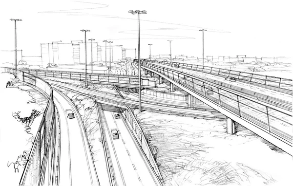 Carreteras urbanas - dibujo arquitectónico Imagen De Stock