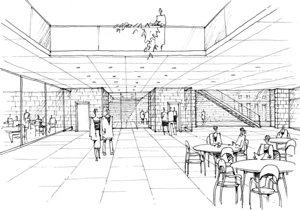 Café interieur - architectonische tekening Stockafbeelding