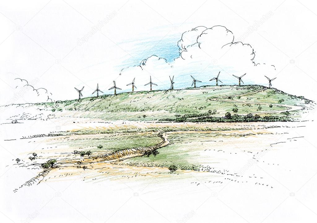landscape with windmills