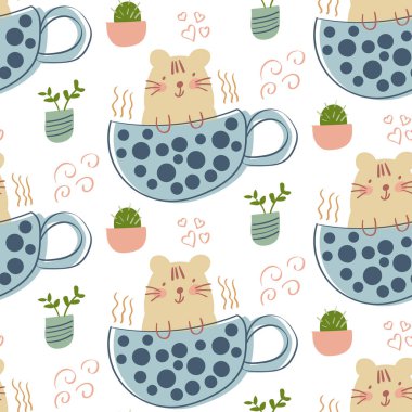 Şirin hayvanlar ve bitkilerle kusursuz tekrarlanan desen