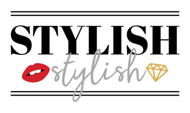 Dudakları ve elmasları olan şık harfler. vektör illüstrasyonu