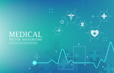 Tıbbi vektör ECG kalp atışı konsepti. Altıgen tıbbi duvar kağıdı