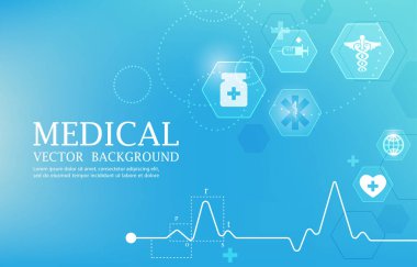 EKG kalp atışı tıbbi vektör duvar kağıdı. Geometrik altıgen tıbbi arka plan..